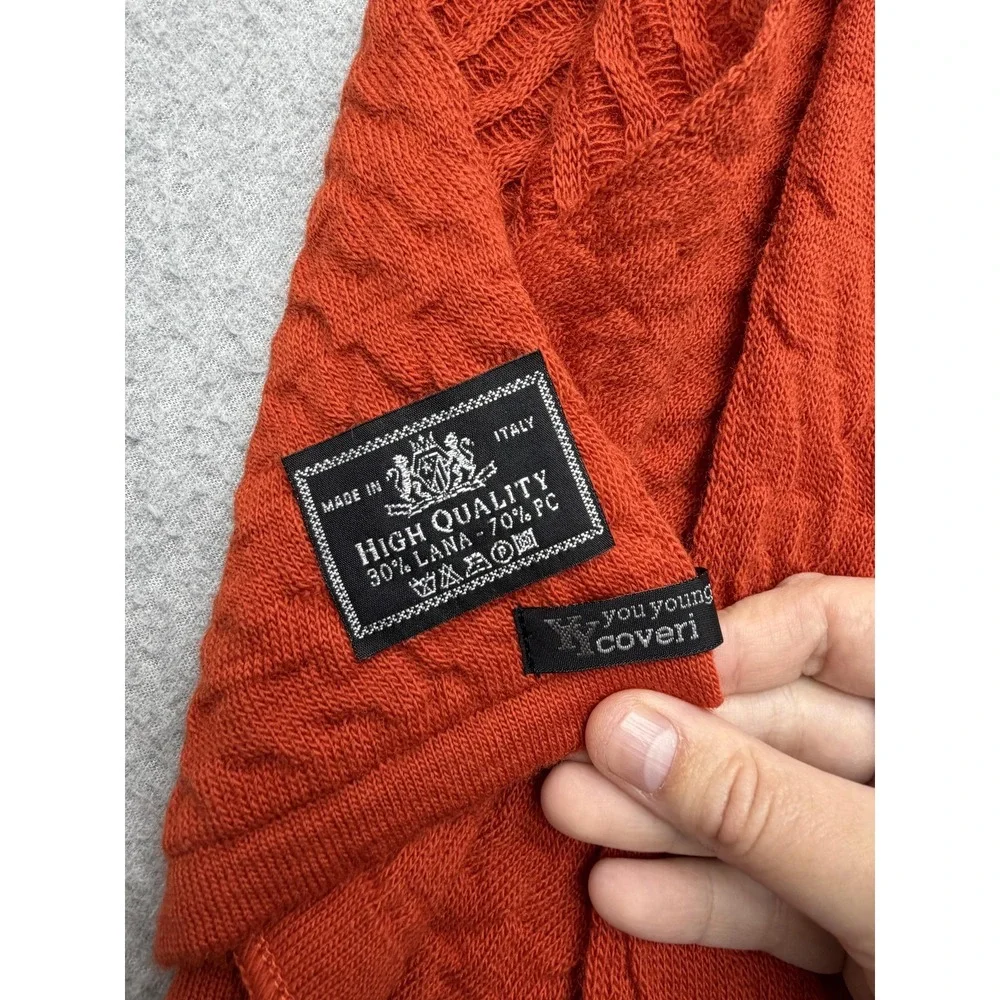 You Young Coveri Scarf Mens One Size Orange‎ Cable Knit Made in Italy Wool Warm